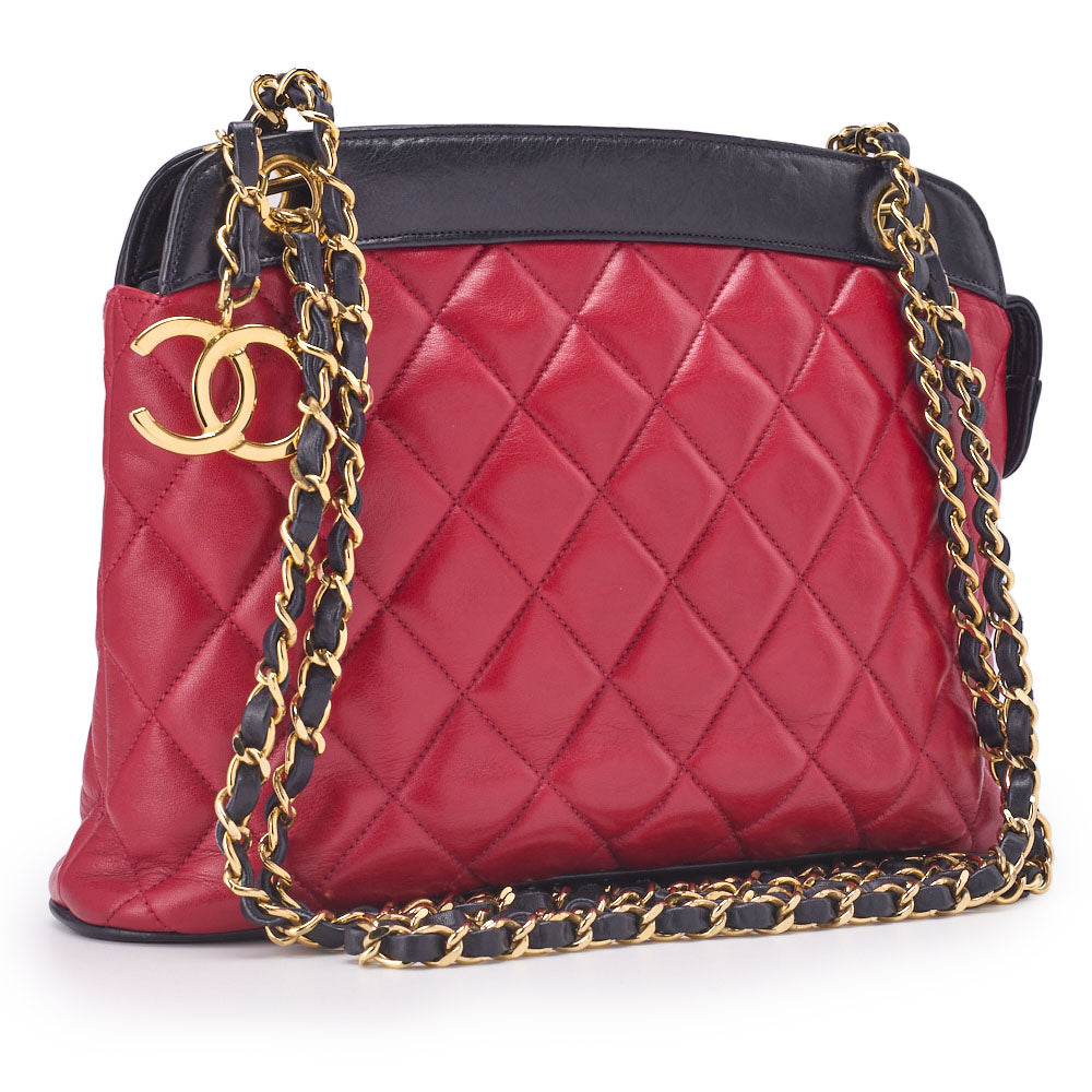 CHANEL Shoulder Bag Mini Matelasse Coco Charm Bicolor Lambskin Black Gold-Tone Hardware Pre-Owned - Vintage La Charme