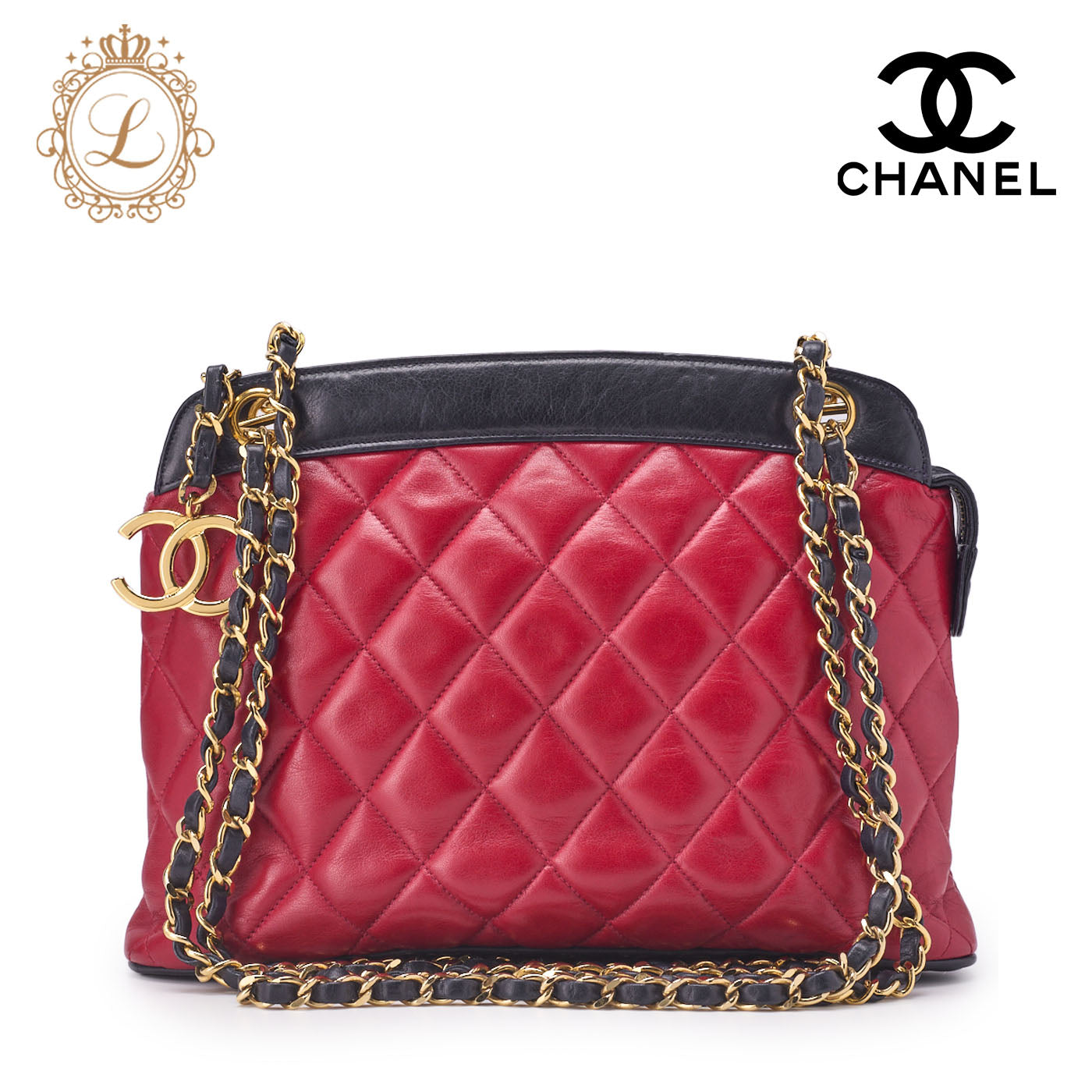 CHANEL Shoulder Bag Mini Matelasse Coco Charm Bicolor Lambskin Black Gold-Tone Hardware Pre-Owned - Vintage La Charme