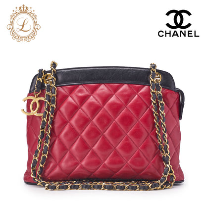 CHANEL Shoulder Bag Mini Matelasse Coco Charm Bicolor Lambskin Black Gold-Tone Hardware Pre-Owned - Vintage La Charme