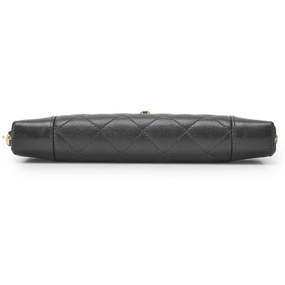 Chanel Round Long Wallet Matelasse Lambskin Black Gold-Tone Hardware Pre-Owned - Vintage La Charme
