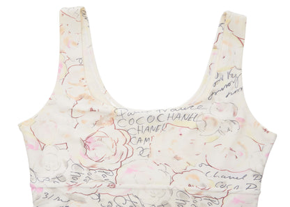 CHANEL Sleeveless Dress, Camellia Logo, Nylon Blend, Ivory, Silver-Tone Hardware, Pre-Owned - Vintage La Charme
