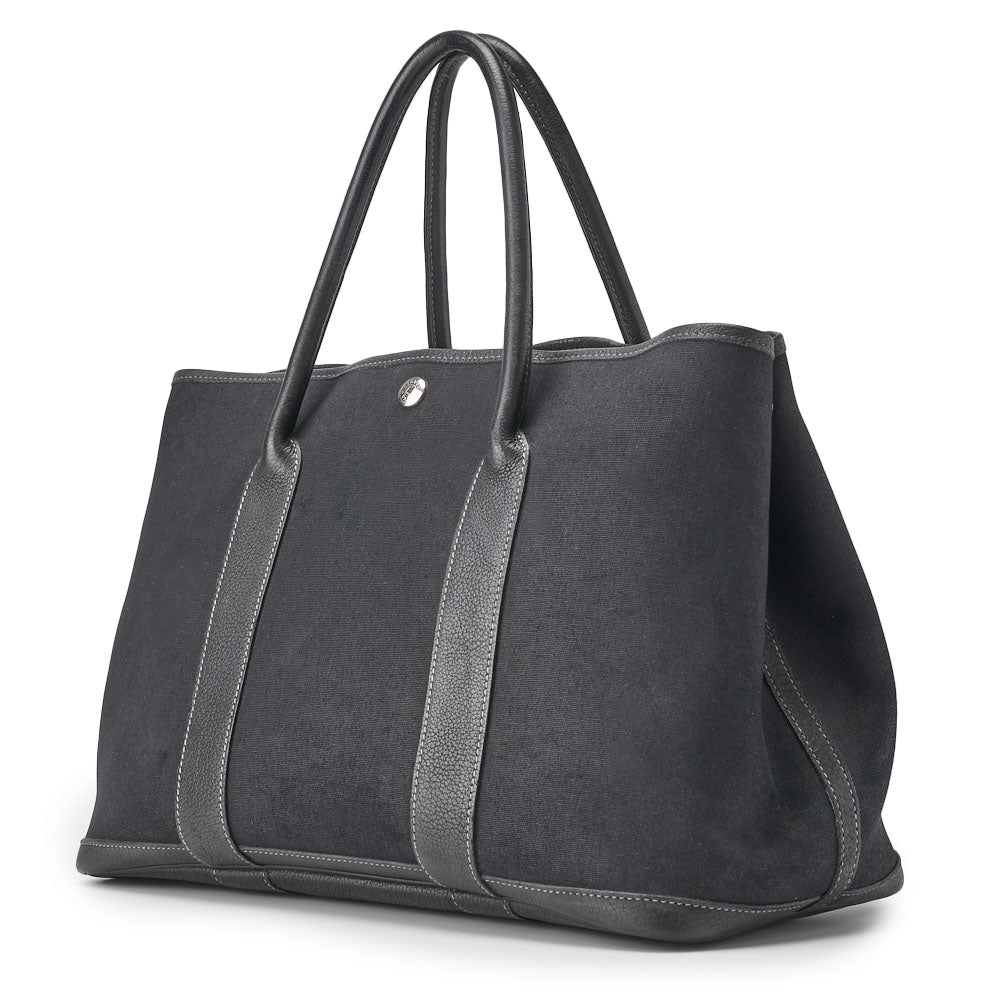 HERMES Garden Party PM Tote Bag Toile Offiche Black Silver-Tone Hardware Pre-Owned - Vintage La Charme