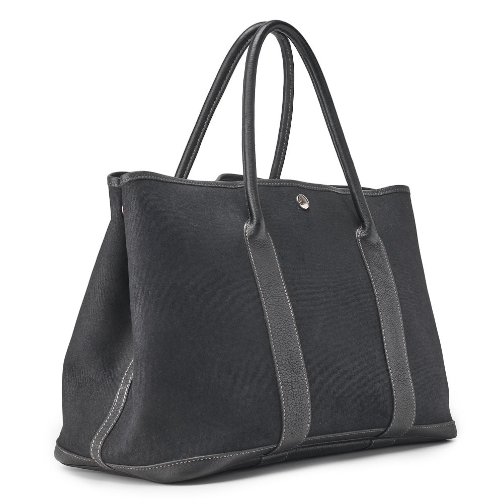 HERMES Garden Party PM Tote Bag Toile Offiche Black Silver-Tone Hardware Pre-Owned - Vintage La Charme