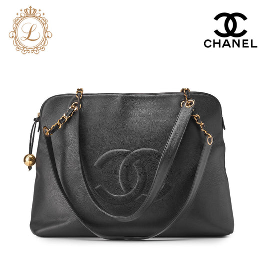 CHANEL Double Chain Shoulder Bag, Caviar Skin, Black, Gold-Tone Hardware, Pre-Owned - Vintage La Charme