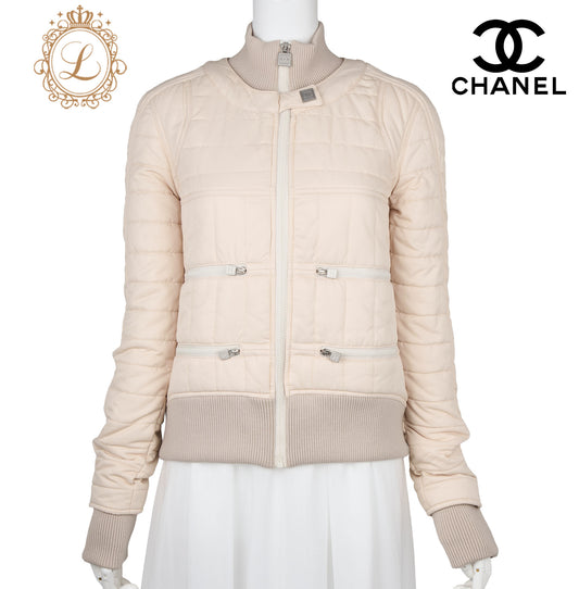 CHANEL Cotton Jacket, Sports Line, Long Sleeve, Beige, Gold-Tone Hardware, Pre-Owned - Vintage La Charme