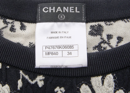 CHANEL Short Sleeve Dress, Floral Coco Button, Nylon Blend, Black, Gold-Tone Hardware, Pre-Owned - Vintage La Charme
