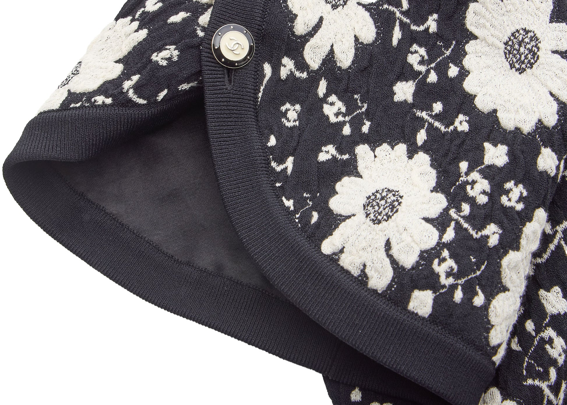 CHANEL Short Sleeve Dress, Floral Coco Button, Nylon Blend, Black, Gold-Tone Hardware, Pre-Owned - Vintage La Charme