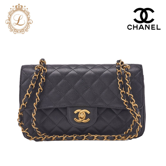 CHANEL Shoulder Bag, Matelasse Turn Lock Double Flap 23, Caviar Skin, Black, Gold-Tone Hardware, Pre-Owned - Vintage La Charme