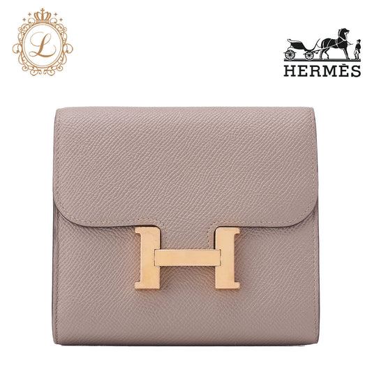 HERMES Constance Compact Two-Fold Wallet Vaux Epson Etoupe Gold-Tone Hardware Pre-Owned - Vintage La Charme