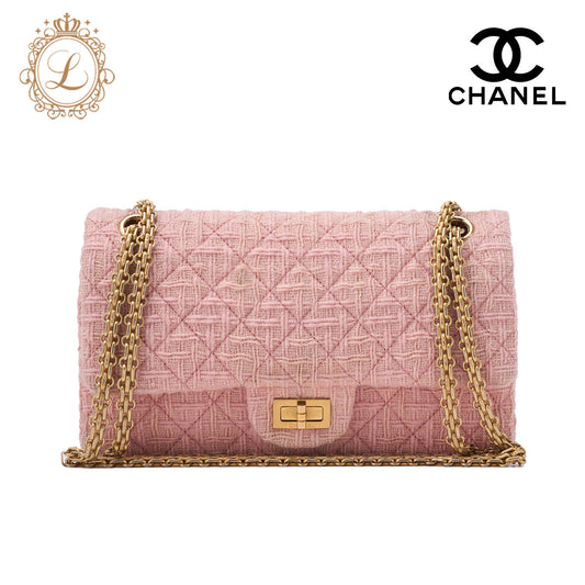 CHANEL Shoulder Bag, Matelasse, Double Flap, Jersey, Pink, Gold-Tone Hardware, Pre-Owned - Vintage La Charme