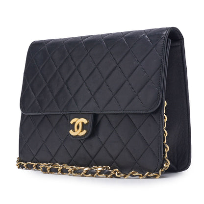 CHANEL Shoulder Bag, Matelasse, Push Lock, Lambskin, Black, Gold-Tone Hardware, Pre-Owned - Vintage La Charme