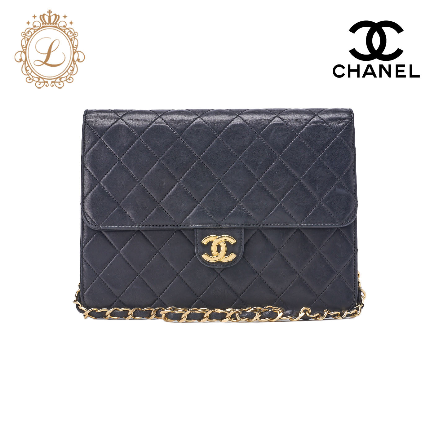 CHANEL Shoulder Bag, Matelasse, Push Lock, Lambskin, Black, Gold-Tone Hardware, Pre-Owned - Vintage La Charme