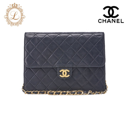 CHANEL Shoulder Bag, Matelasse, Push Lock, Lambskin, Black, Gold-Tone Hardware, Pre-Owned - Vintage La Charme