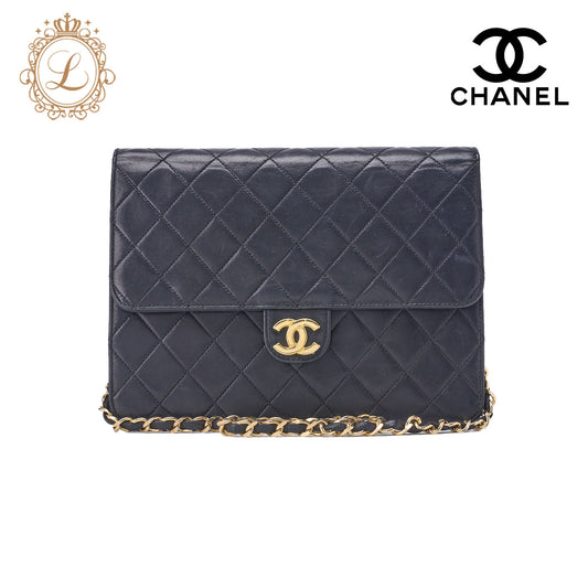 CHANEL Shoulder Bag, Matelasse, Push Lock, Lambskin, Black, Gold-Tone Hardware, Pre-Owned - Vintage La Charme