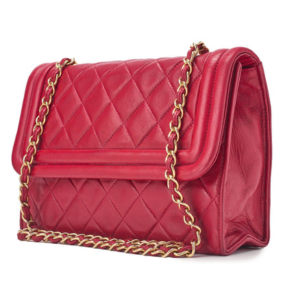 CHANEL Shoulder Bag Matelasse Fringe Chain Shoulder Lambskin Red Gold-Tone Hardware Pre-Owned - Vintage La Charme