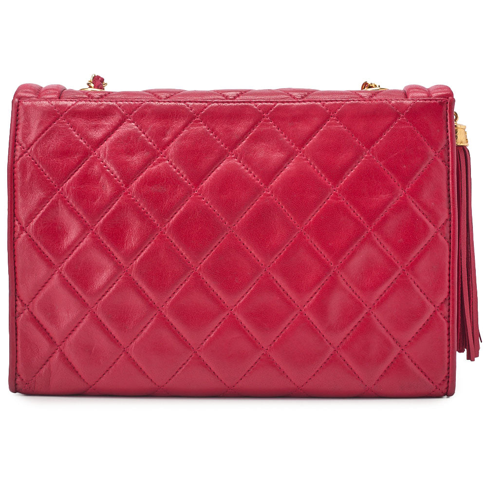 CHANEL Shoulder Bag Matelasse Fringe Chain Shoulder Lambskin Red Gold-Tone Hardware Pre-Owned - Vintage La Charme