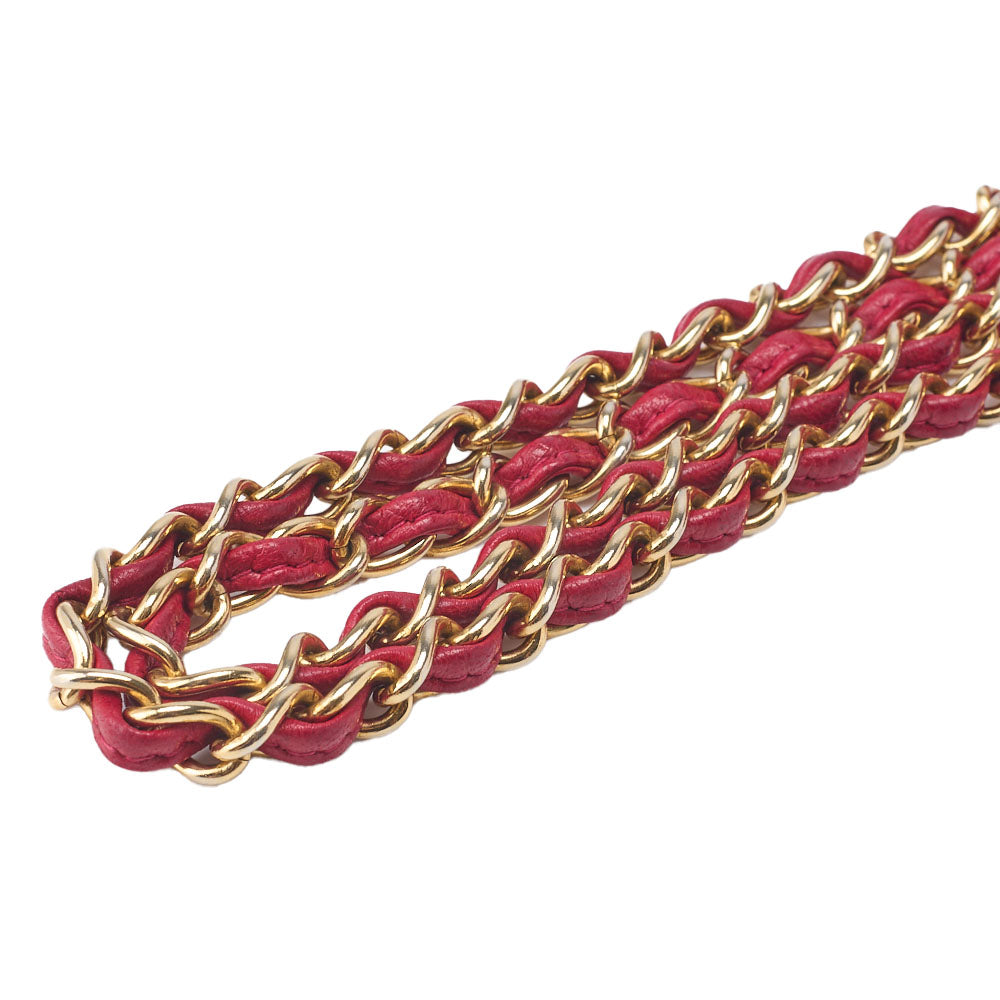 CHANEL Shoulder Bag Matelasse Fringe Chain Shoulder Lambskin Red Gold-Tone Hardware Pre-Owned - Vintage La Charme
