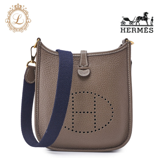 HERMES Evelyn TPM Shoulder Bag Tryon Clemence Leather Etoupe Gold-Tone Hardware Pre-Owned - Vintage La Charme