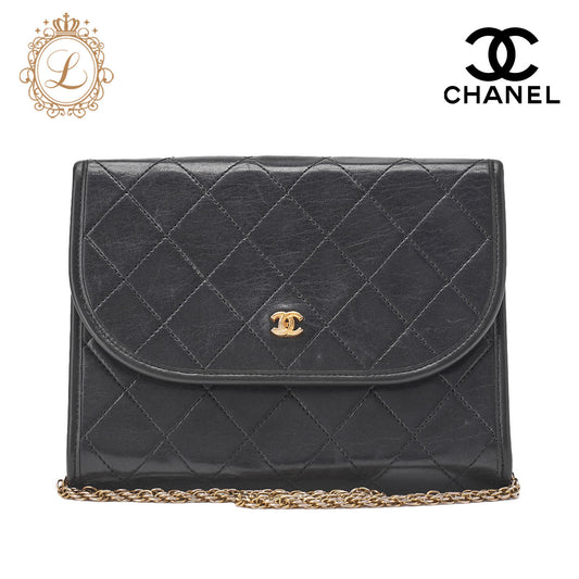Chanel Shoulder Bag Matelasse Push Lock Lambskin Black Gold-Tone Hardware Pre-Owned - Vintage La Charme