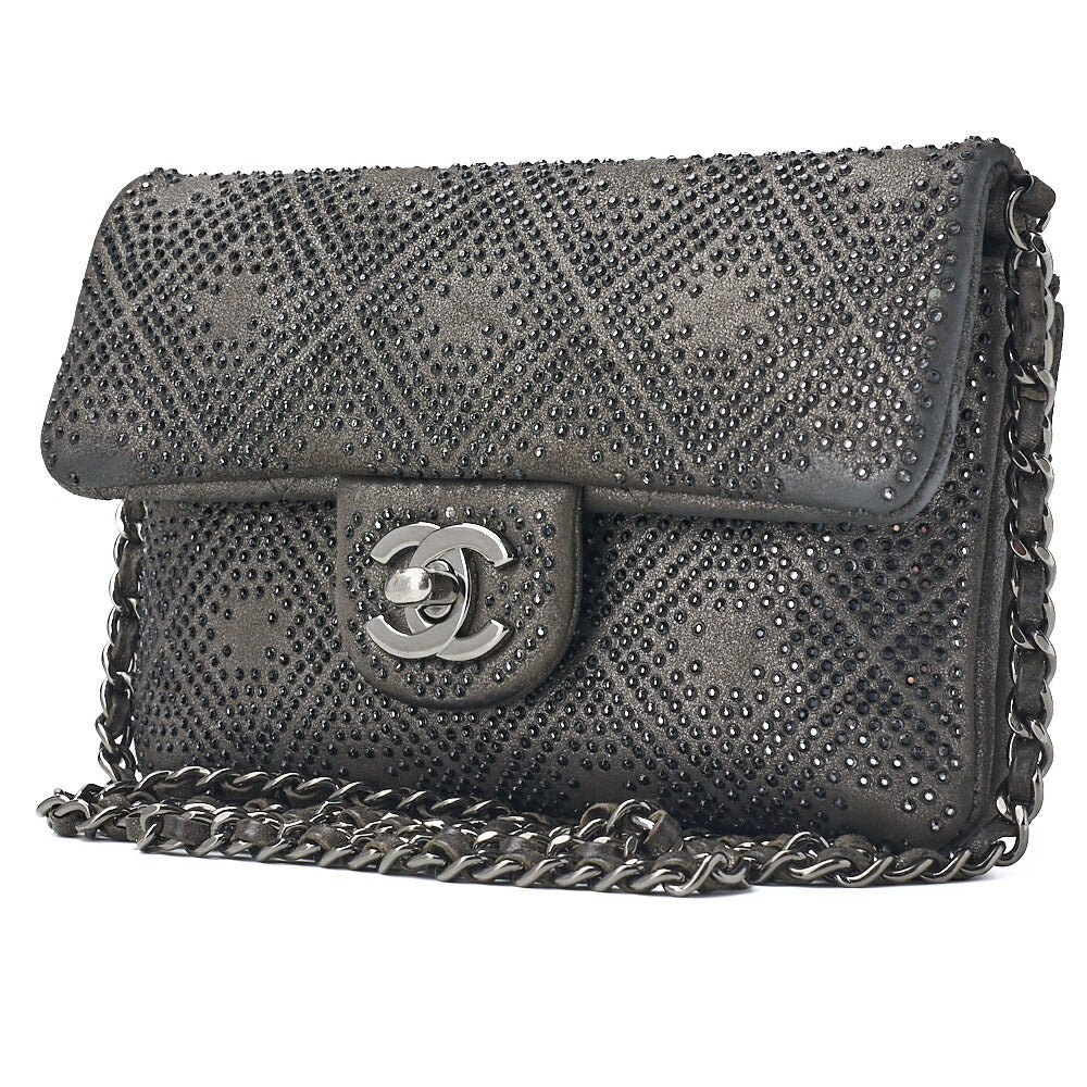 CHANEL Chain Shoulder Bag Mini Matelasse Stone Leather Gray Silver-Tone Hardware Pre-Owned - Vintage La Charme