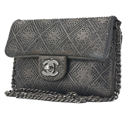 CHANEL Chain Shoulder Bag Mini Matelasse Stone Leather Gray Silver-Tone Hardware Pre-Owned - Vintage La Charme