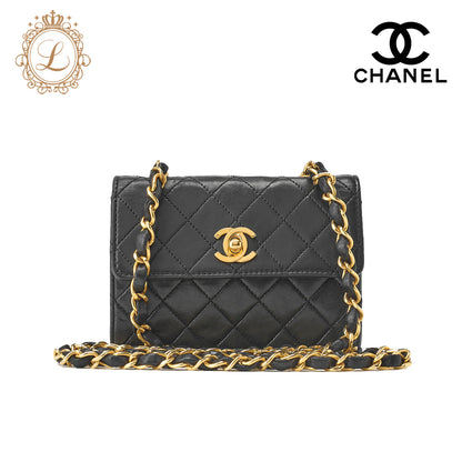 CHANEL Chain Shoulder Bag Mini Matelasse Lambskin Black Gold-Tone Hardware Pre-Owned - Vintage La Charme