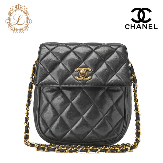 CHANEL Shoulder Bag, Matelasse Vertical Straight Flap, Lambskin, Black, Gold-Tone Hardware, Pre-Owned - Vintage La Charme