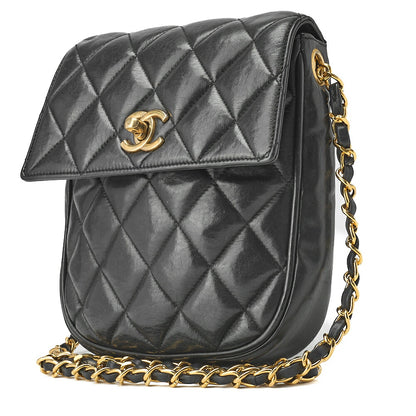 CHANEL Shoulder Bag, Matelasse Vertical Straight Flap, Lambskin, Black, Gold-Tone Hardware, Pre-Owned - Vintage La Charme