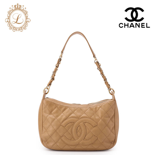 CHANEL Shoulder Bag Matelasse Coco Mark Caviar Skin Beige Gold-Tone Hardware Pre-Owned - Vintage La Charme