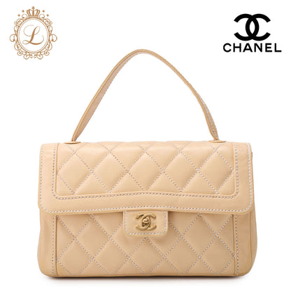 CHANEL Handbag Wild Stitch Matelasse Calf Leather Beige Gold-Tone Hardware Pre-Owned - Vintage La Charme