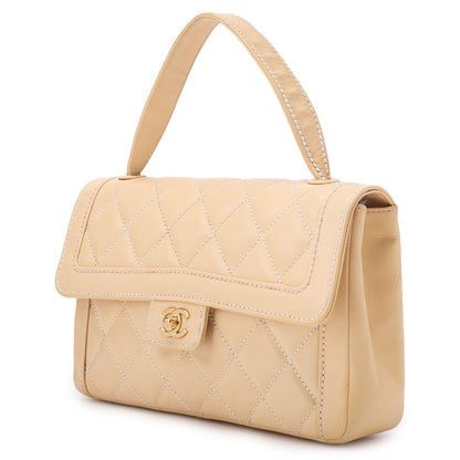 CHANEL Handbag Wild Stitch Matelasse Calf Leather Beige Gold-Tone Hardware Pre-Owned - Vintage La Charme