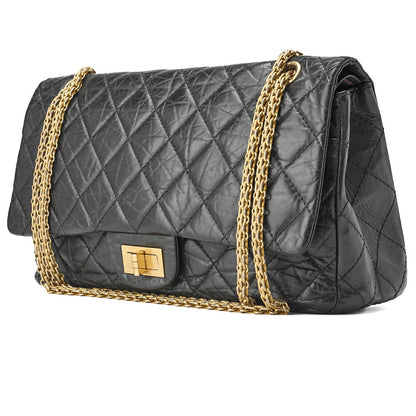 CHANEL Shoulder Bag, Deca Matelasse Turn Lock 2.55 Lock Chain, Vintage Calf, Black, Gold-Tone Hardware, Pre-Owned - Vintage La Charme