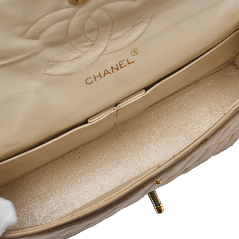 CHANEL Shoulder Bag Matelasse Double Flap Lambskin Beige Gold-Tone Hardware Pre-Owned - Vintage La Charme