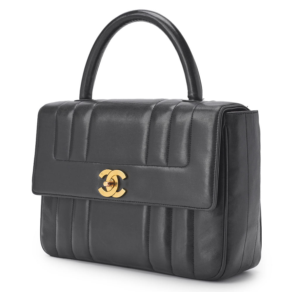 CHANEL Shoulder Bag, Mademoiselle Turn Lock, Lambskin, Black, Gold-Tone Hardware, Pre-Owned - Vintage La Charme