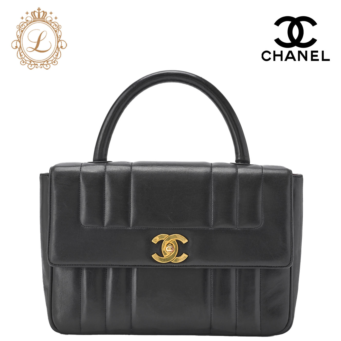 CHANEL Shoulder Bag, Mademoiselle Turn Lock, Lambskin, Black, Gold-Tone Hardware, Pre-Owned - Vintage La Charme