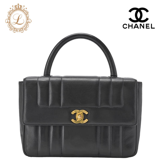 CHANEL Shoulder Bag, Mademoiselle Turn Lock, Lambskin, Black, Gold-Tone Hardware, Pre-Owned - Vintage La Charme