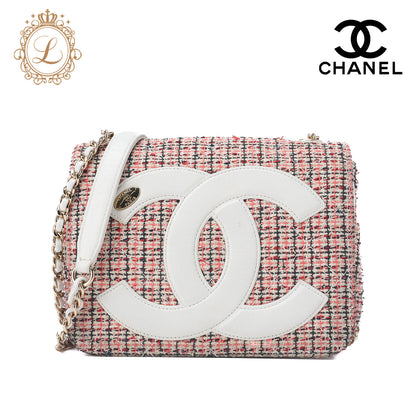 CHANEL Shoulder Bag, Matelasse Coco Mark, Chain Shoulder, Tweed, Gold, Gold-Tone Hardware, Pre-Owned - Vintage La Charme