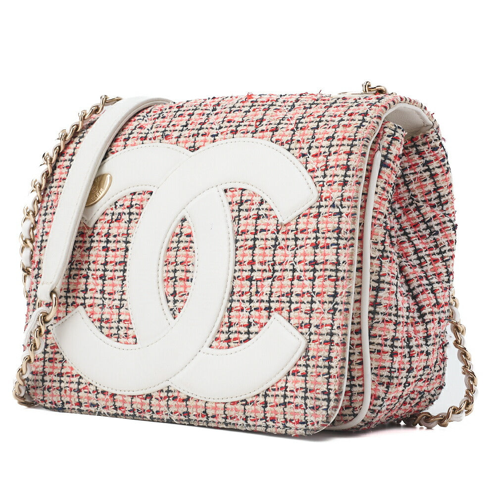 CHANEL Shoulder Bag, Matelasse Coco Mark, Chain Shoulder, Tweed, Gold, Gold-Tone Hardware, Pre-Owned - Vintage La Charme