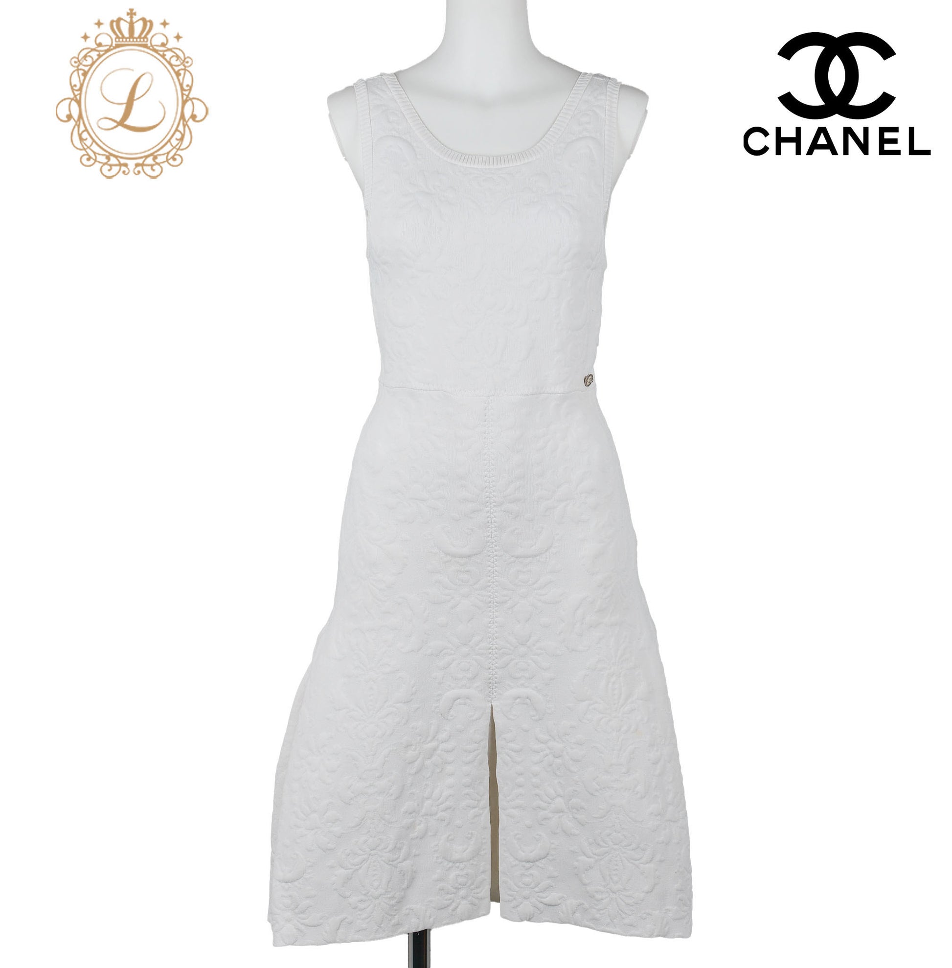 CHANEL One Piece Skirt, Coco Button, Rayon, White, Pre-Owned - Vintage La Charme