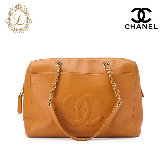 CHANEL Shoulder Bag Tote Bag Coco Mark Double Chain Shoulder Caviar Skin Orange Gold-Tone Hardware Pre-Owned - Vintage La Charme