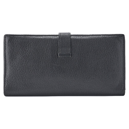 HERMES Bairn Classic Bi-fold Long Wallet, Chèvre, Black, Silver-Tone Hardware, Pre-Owned - Vintage La Charme