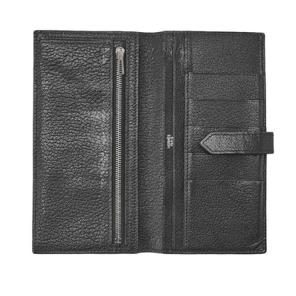 HERMES Bairn Classic Bi-fold Long Wallet, Chèvre, Black, Silver-Tone Hardware, Pre-Owned - Vintage La Charme