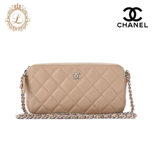 CHANEL Shoulder Bag Chain Wallet Matelasse Caviar Skin Beige Silver-Tone Hardware Pre-Owned - Vintage La Charme