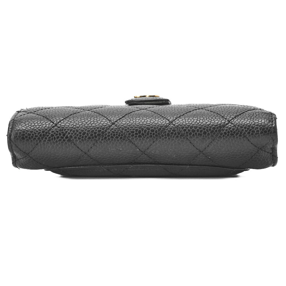 CHANEL Bi-Fold Wallet Matelasse Caviar Skin Black Gold-Tone Hardware Pre-Owned - Vintage La Charme