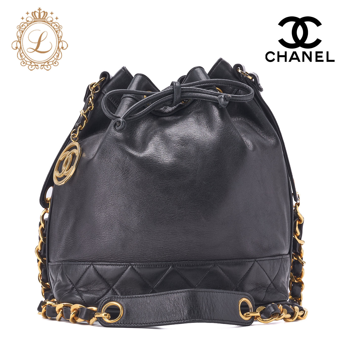 CHANEL Shoulder Bag Coco Drawstring Type Lambskin Black Gold-Tone Hardware Pre-Owned - Vintage La Charme