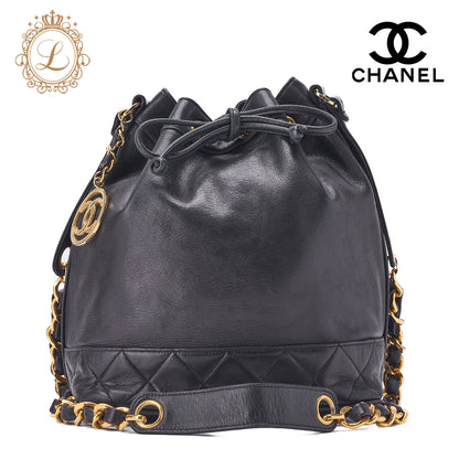 CHANEL Shoulder Bag Coco Drawstring Type Lambskin Black Gold-Tone Hardware Pre-Owned - Vintage La Charme