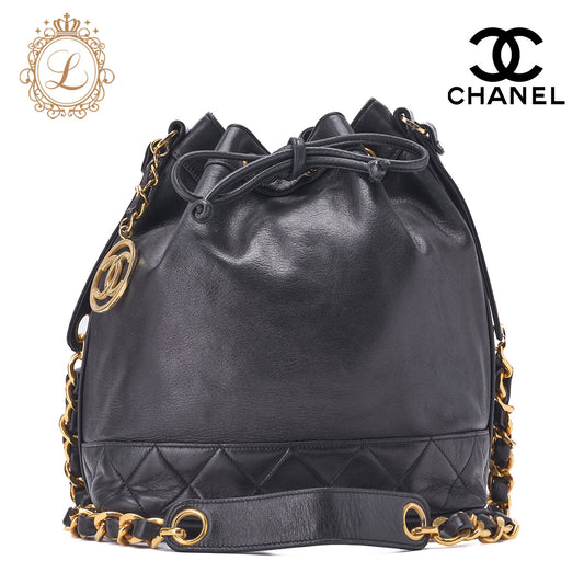 CHANEL Shoulder Bag Coco Drawstring Type Lambskin Black Gold-Tone Hardware Pre-Owned - Vintage La Charme