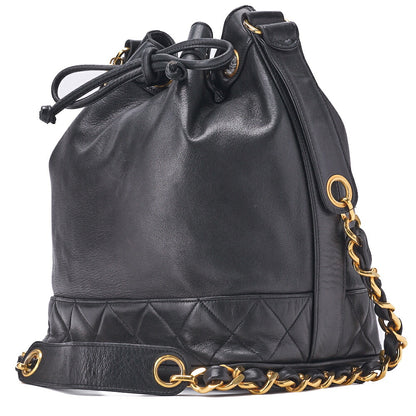 CHANEL Shoulder Bag Coco Drawstring Type Lambskin Black Gold-Tone Hardware Pre-Owned - Vintage La Charme