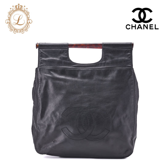 CHANEL Tote Bag, Coco Mark, Tortoiseshell, Lambskin, Black, Gold-Tone Hardware, Pre-Owned - Vintage La Charme