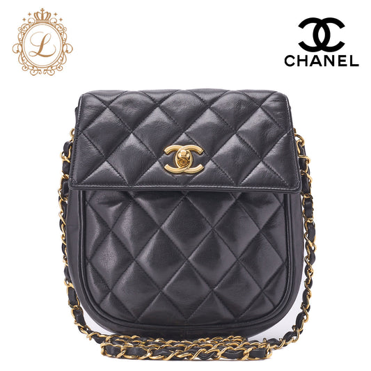 CHANEL Shoulder Bag Matelasse Vertical Straight Flap Chain Shoulder Lambskin Black Gold-Tone Hardware Pre-Owned - Vintage La Charme